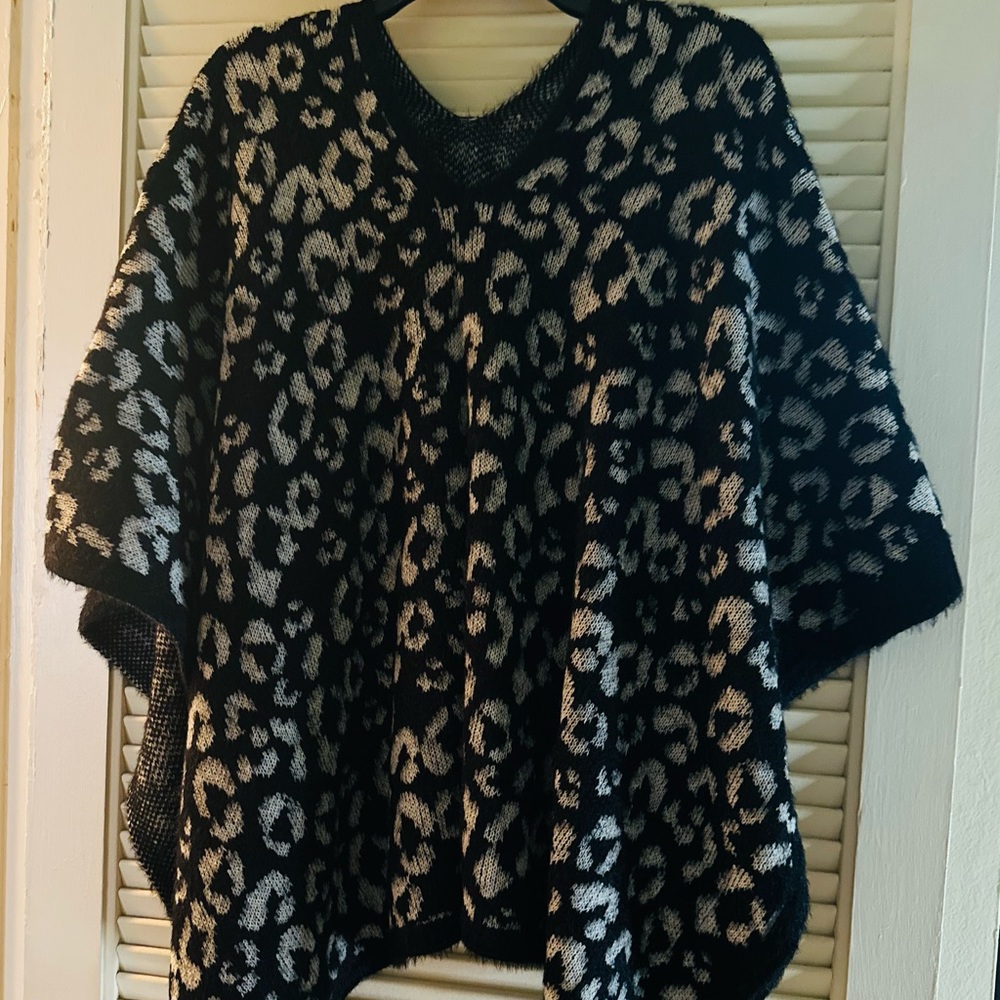 Black Animal Print Poncho